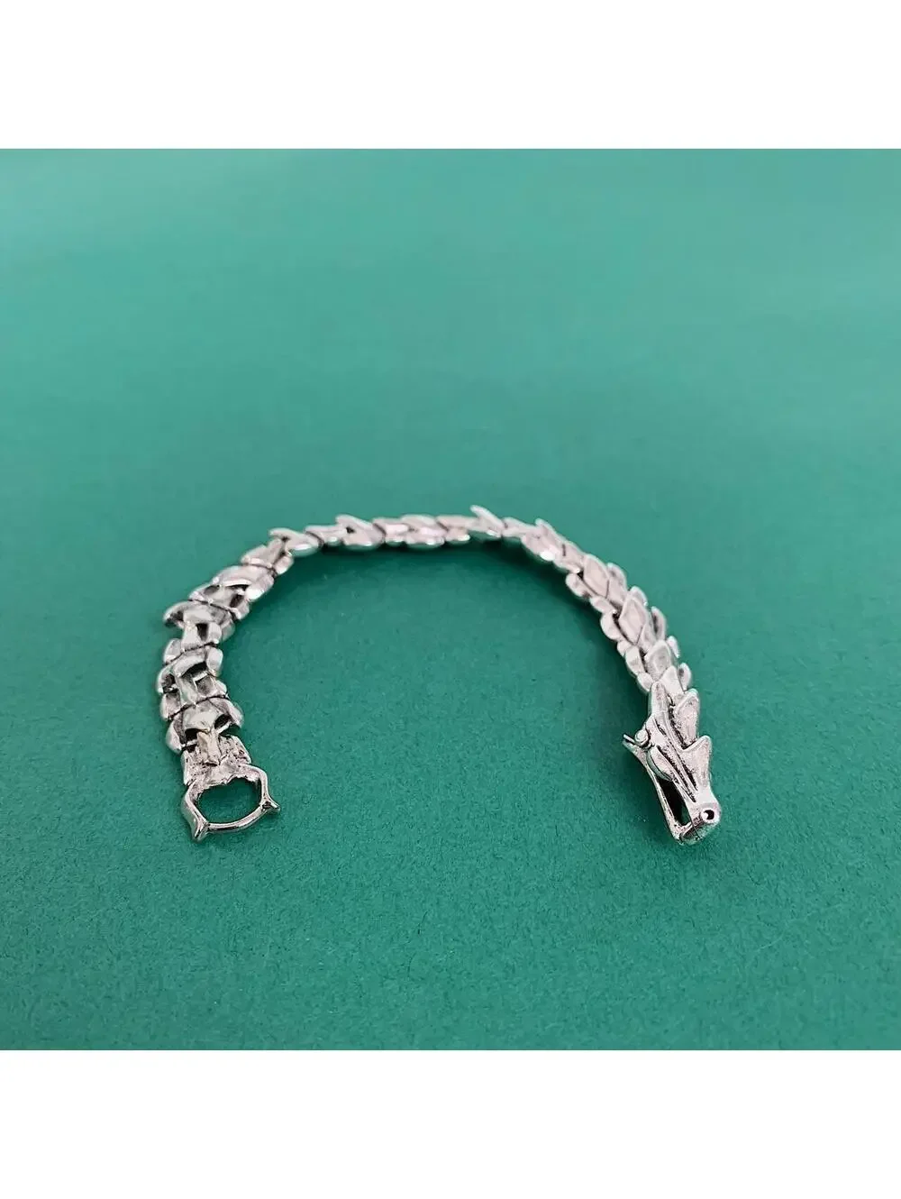 Grunge y2k style Silver stainless steel dragon scale head bracelet